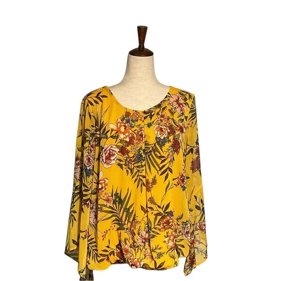 AGB Mustard Floral Print Cold Shoulder Blouse - Picture 1 of 13